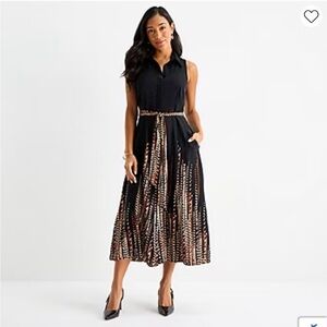 52seven Black Print Sleeveless Maxi Shirtdress withTie Belt, M